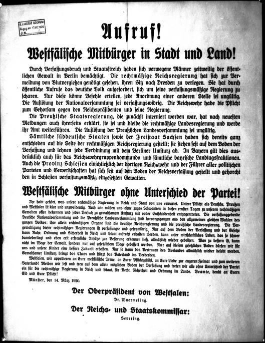Aufruf zum Ruhraufstand, 17. März 1920