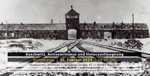 Flyer zum Vortrag „Auschwitz, Antisemitismus und Holocaustleugnung“