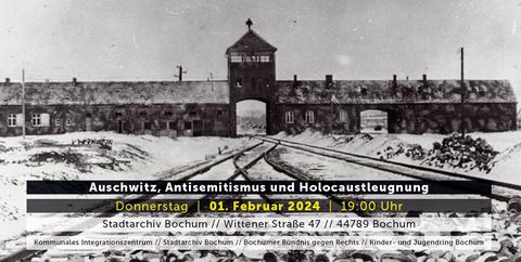 Flyer zum Vortrag „Auschwitz, Antisemitismus und Holocaustleugnung“