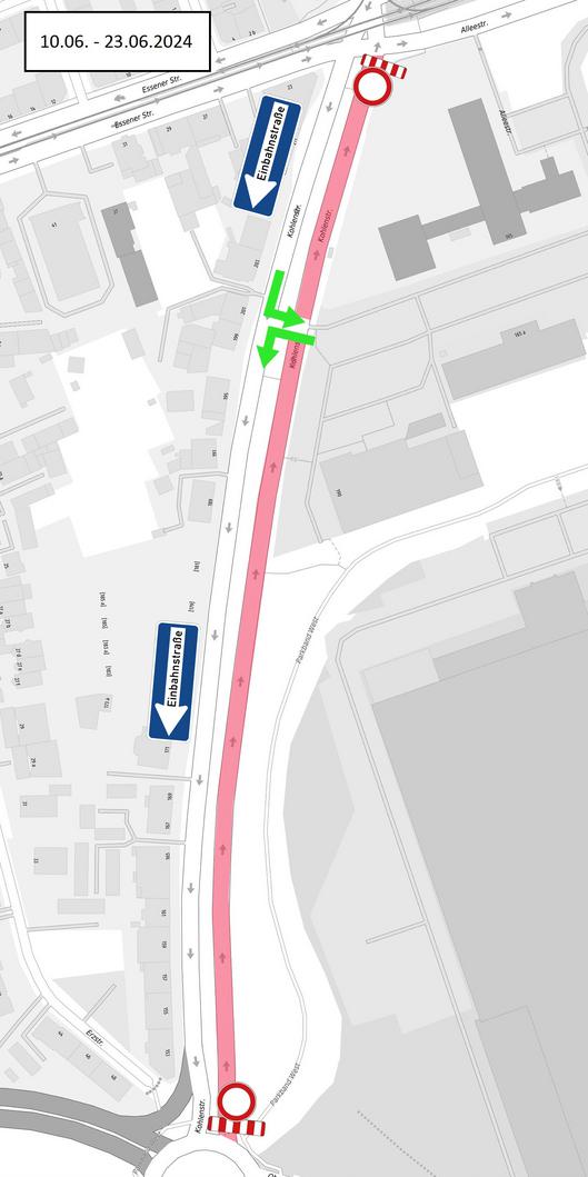 Der erste Sanierungsabschnitt beginnt am Kreisverkehr in Richtung Essener Straße.