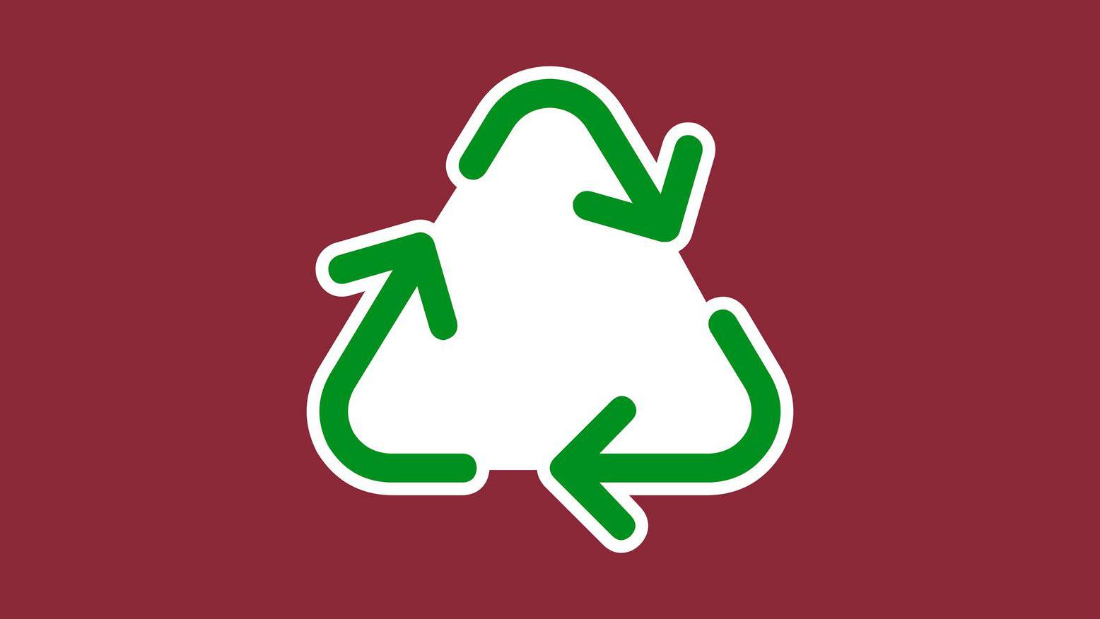 weißes Icon Recyclingkreislauf auf farbigem Hintergrund, als Symbol u.a. für nachhaltigen Konsum stehend