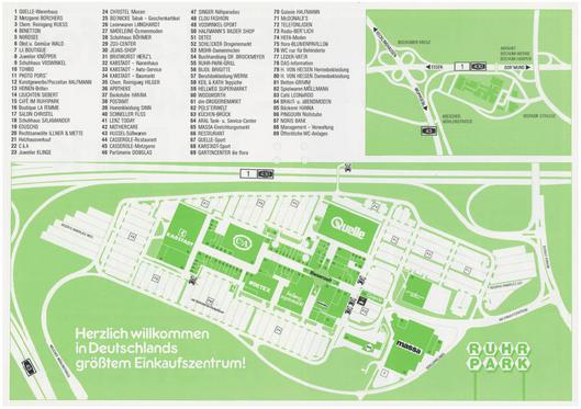 Lageplan des Ruhparks mit Auflistung der Geschäfte.