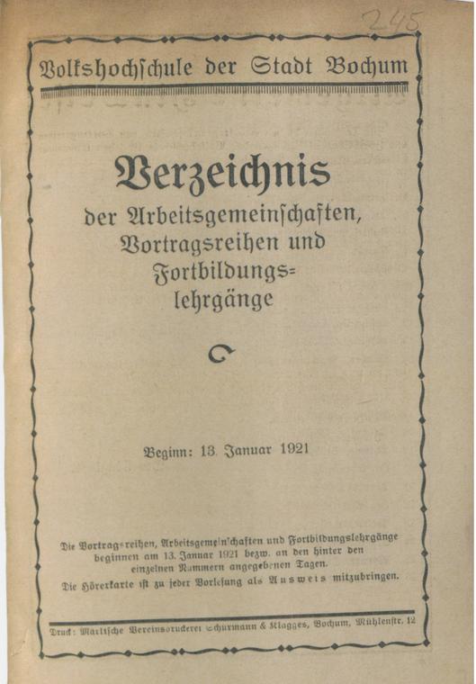 Titelblatt Programm VHS 1921