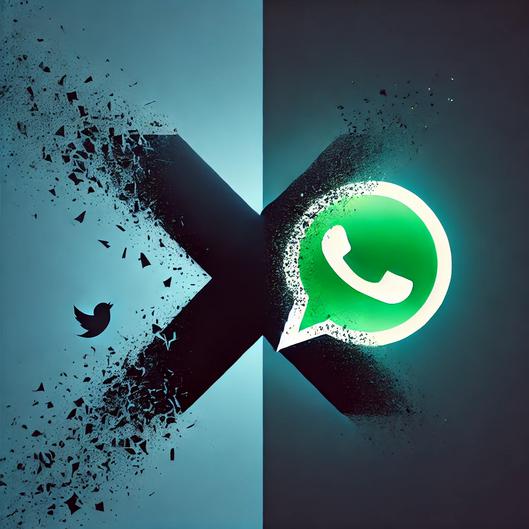 Die Logos von Whatsapp und X (ehemals Twitter) zerfallen.