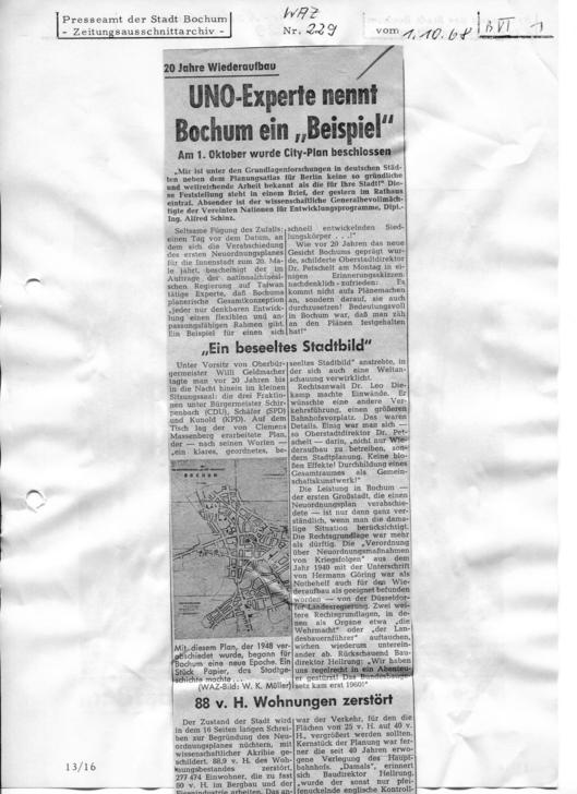 Zeitungsausschnittarchiv des Presseamtes der Stadt Bochum aus der WAZ von 1968.