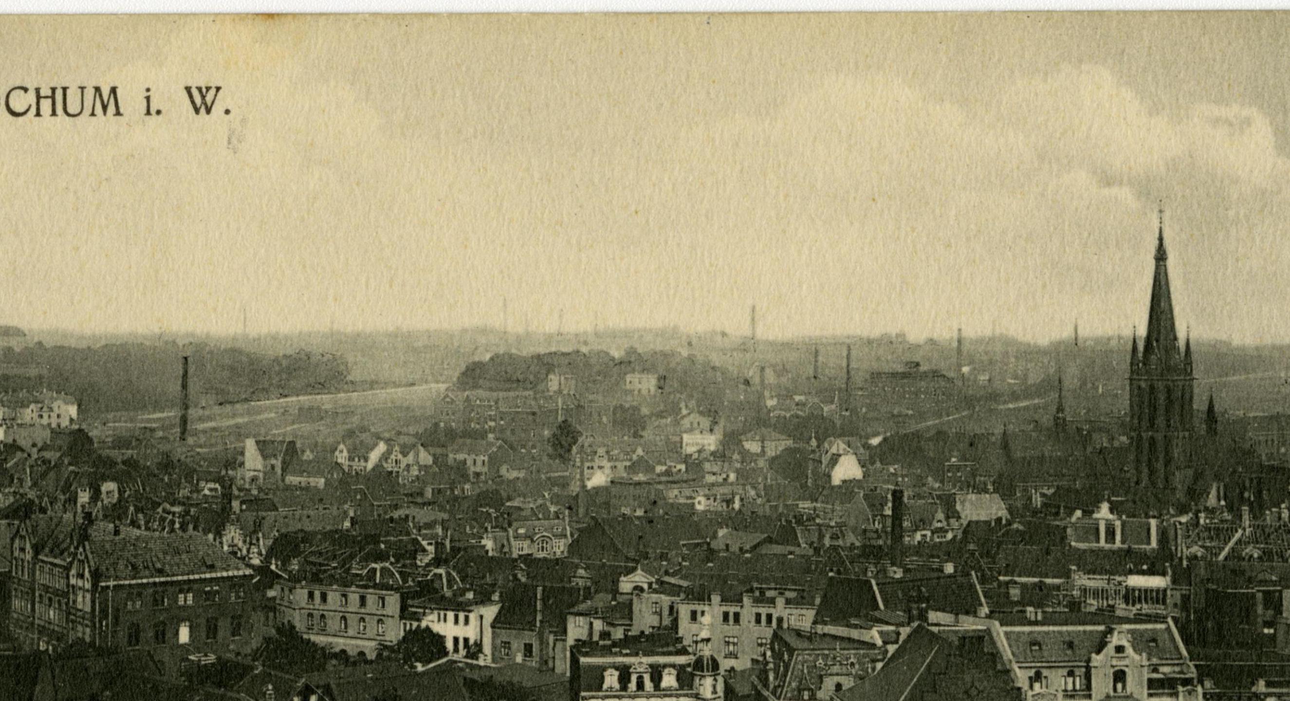 Das historische Bild zeigt Häuser aus einer Luftansicht.