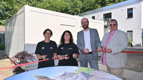 Von links: Tierpflegerin Nicole Klauert, Carmen Decherdt, die Leiterin des Tierheims, Stadtdirektor Sebastian Kopietz und der Vorsitzende des Ausschusses für Umwelt, Nachhaltigkeit und Ordnung, Jörg Czwikla