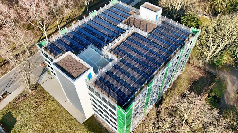 Eine Luftaufnahme der Quartiersgarage im Ostpark