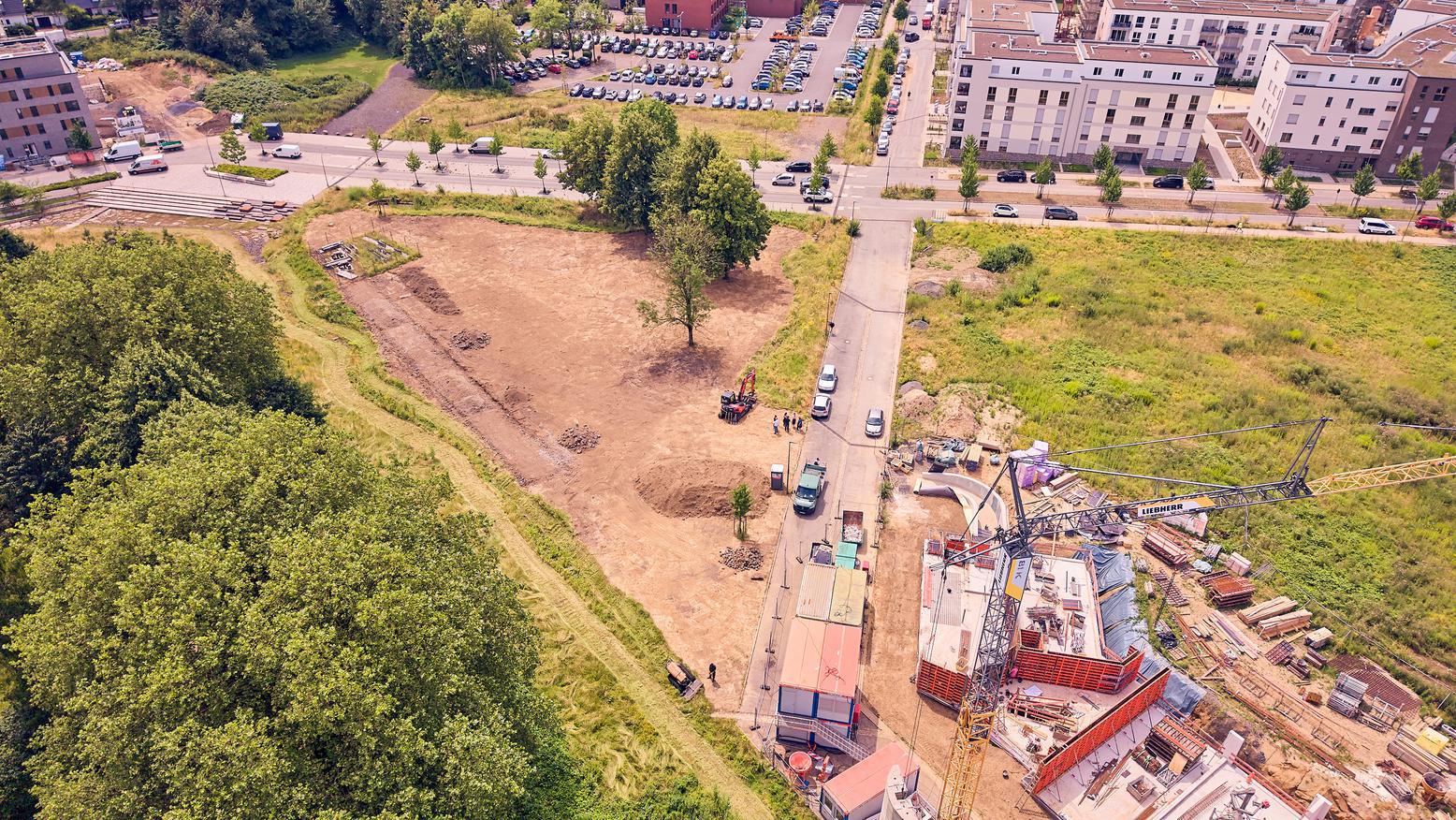 Drohnenfoto des Baulandes.